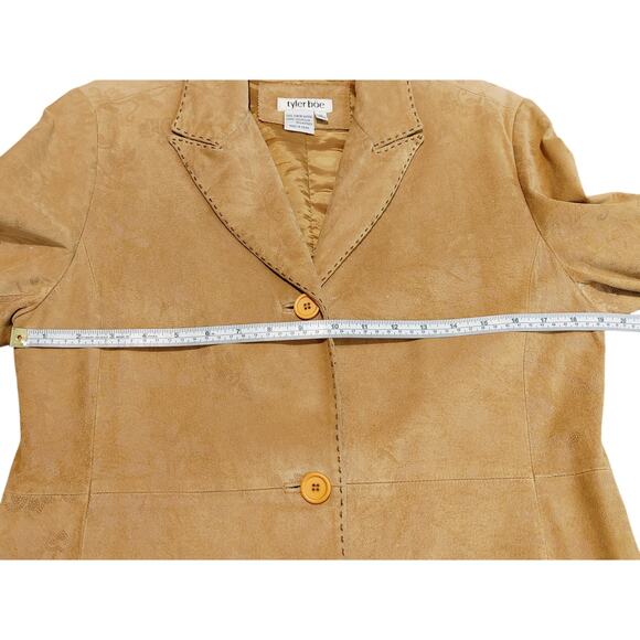 Tyler Boe Leather Trench Coat Genuine Leather Button Front Jacquard Tan Womens M - Picture 5 of 8